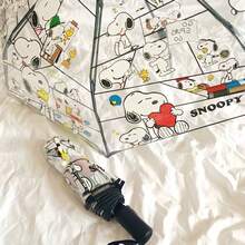 1pc Snoopy Pattern Folding Umbrella, Cute Transparent Umbrella For Women/Girls, Adorable Snoopy All-Over Print Design - Charming Cartoon Details, Super Eye-Catching!