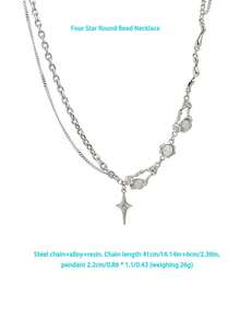 Rhinestone Decor Star Charm Layered Necklace - Silver - View 2