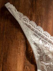 女士新款法式极简蕾丝性感深V无钢圈文胸，提拉支撑小胸 - 白色 - 查看 7