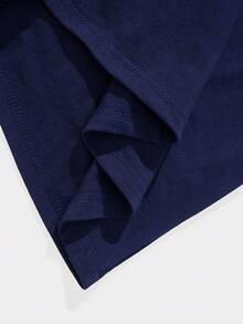 Women's Plain T-Shirt, No Print, Cotton Blouse, Casual, Cute, Premium Knit, Short Sleeve, Round Neck Shirt - 藏蓝色 - 查看 2