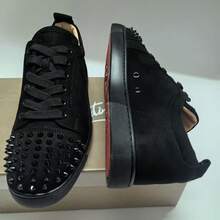 Men's Rivet Red Sole Couple's Casual Low-Top Versatile Lace-Up Sneakers Lightweight Non-Slip BreathableSoft Sole, Suitable Casual, Sports,Running,Stage, Party, All Season,Y2k Style - 黑色絨面 - 查看 8