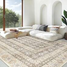 Large Washable 6x9 Area Rug: Boho Moroccan Geometric Neutral, Non-Slip Foldable Indoor Floor Carpet For Living Room, Bedroom, Dining Table - Beige, 6X9 - Cokelat Bunga - View 9