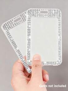 闪亮水晶证件卡套，横竖镶钻设计，透明拉链，适用于工作/学校证件卡，闪耀钻石光泽，防水透明，加厚设计，可密封保护名片，也适用于交通卡、银行卡、身份证等，轻巧便携，适合白领人士，可用于节日、周年纪念等场合，男女通用 - 彩色 - 查看 5