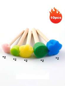 4/10/12件套，5个彩色花朵形状海绵印章套装，带木柄——非常适合DIY绘画和手工制作，海绵画笔套装，圆形花朵海绵刷适用于美术课丙烯画，泡沫模具刷 - 彩色 - 查看 8