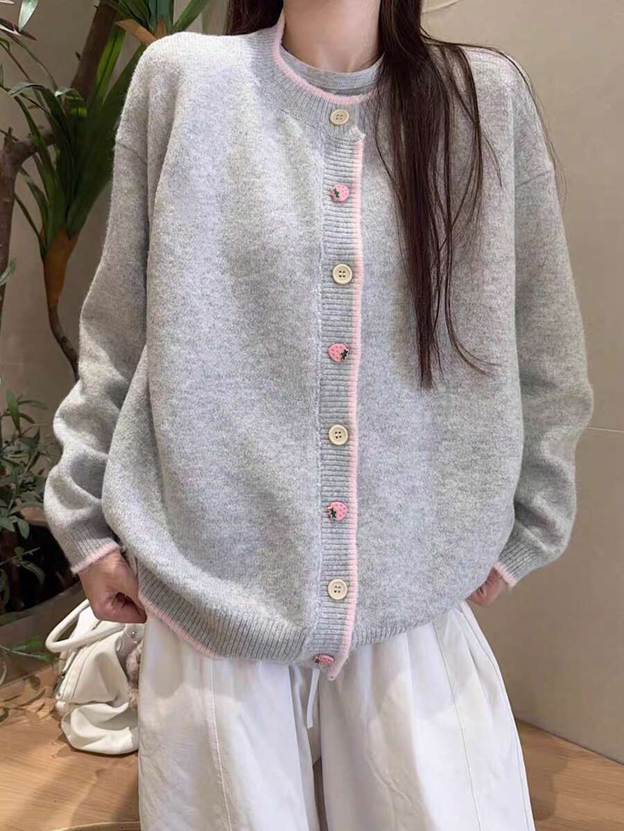 Korean Style Knitted Cardigan, Loose And Sweet Design, Autumn/Winter - Light Grey - View 1