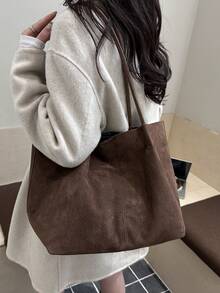 Autumn/Winter New Suede Tote Bag, Large Capacity Commuter Bag, Casual Minimalist Versatile Ins Style Shoulder Bag For Women - Multicolor - View 4