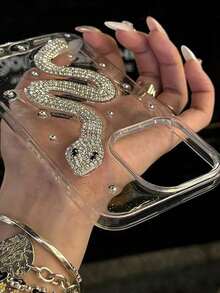 Custodia per telefono in strass bianchi di lusso a forma di serpente compatibile con Apple 11/12/13/14/15 Pro/Pro Max - Bianco - Visualizzare 1