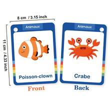 Lachilly Juego de 162 tarjetas de vocabulario francés, incluye temas de alimentos, animales, frutas, partes del Body, herramienta de aprendizaje interactiva para maestros y estudiantes, ayuda para el aprendizaje del francés, juguete educativo para el hogar/escuela - Multicolor - Ver 4