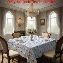 1pc Blue Plaid Easter Bunny Tablecloth, Cute Holiday Style Dining Table Decor, Durable Polyester Fabric, Easy To Clean, Essential For Family Gatherings, Suitable For Daily Dining Room, Living Room, Outdoor Picnics, Easter Theme Parties, Indoor/Outdoor Use - Multicolor - View 7