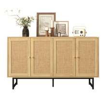 Sideboard 140x39.5x80 Cm Mit Echtem Rattangeflecht, 4 Türen - 卡其色 - 查看 5