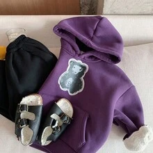 2-5Y Young Boy Hooded Sweatshirt, New Winter 2025 Collection, Young Boy Thick Thermal Lining, Cute Monkey & Alpaca Print, Warm