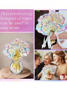 12Pcs/6Pcs/1Pc Artificial Flower, Rose Artificial Flower, PVC Artificial Flower With Stem, White Plastic Flower Faux Flower, Romantic Holographic Flower Decor Home Decoration And Party, Home Decoration, Wedding Gift, Birthday Gift, Anniversary Gift, Artificial Flower Arrangement - Multicolor - View 7