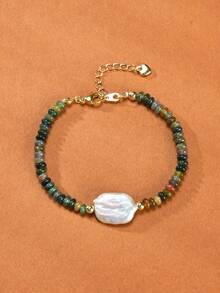 1 pièce Bracelet pour femme avec perle naturelle, cristal naturel, perle de calcul en pierre naturelle, convient pour un port quotidien