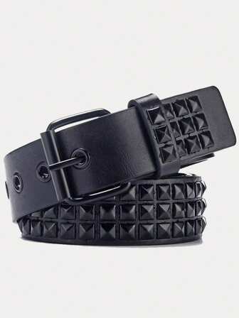 1pc Square Bead Rivet Unisex Belt, Punk Style Street Hip-Hop Trendsetter Decorative Belt Paired With Jeans For Middle-Aged And Young People Y2k Accessories Suitable For Daily Wear, Rock Party, Holiday Gift For Family And Friends