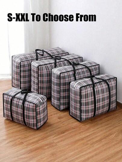 大容量可折叠搬家旅行包，防水手提超大容量收纳袋，可折叠收纳袋，结实手柄，旅行整理包，收纳箱，手提袋，打包袋，适用于床上用品，防水网格印花收纳袋，衣物收纳，搬家打包，多用途打包，宿舍及出租房收纳，季节性衣橱收纳，返校必备，学生返校行李整理包，圣诞礼物，感恩节礼物