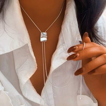 1 st 925 sterlingsilver geometriskt vågigt fyrkantigt hängehalsband, minimalistisk chic personlig justerbar lämplig för vardag, fest, semesterkläder. Present till familj, vänner, jul, alla hjärtans dag, födelsedag