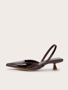 Zapatos de tacón de aguja de piel patentada de unicolor para mujer, elegantes sandalias de tacón alto de punta fina, tacones altos con correa de tobillo de moda, zapatos de vestir para ocasiones formales, bodas y fiestas - Café integral - Ver 2