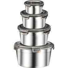 Stainless Steel Food Containers With Lids 4 Pack Metal Food Storage Container Set Meal Prep Containers Reusable Leak-Proof Bento Lunch Box Dishwasher & Freezer  330ml+550ml+950ml+2000ml - Default - View 3