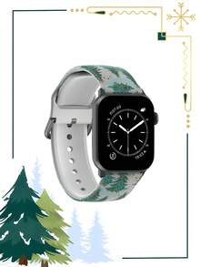 1pc Christmas Light Blue Cloud Background Golden Star Decorated Pine Tree Soft Elastic Breathable Wristband Replacement Watch Band Compatible With Samsung, Garmin, Honor Smartwatches, 38mm 40mm 41mm 45mm 44mm 42mm 46mm 49mm, Fashionable Casual Multi-Color Silicone Watch Band Compatible With Apple Watch Ultra SE/11/10/9/8/7/6/5/4/3/2/1 - Multicolor - View 3