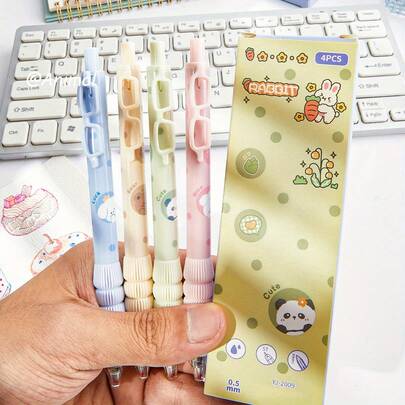 4 Packs Of Adorable Pet Gel Pens, 0.5mm Fine Tip, Quick-Drying Black Ink, Retractable Writing Pen, Comfortable Grip, Suitable For Office And School Supplies, Writing Pen, Fun Pen.