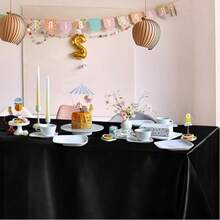 1 块优质纯色缎面桌布，适合派对、餐厅 - 黑色 - 查看 11