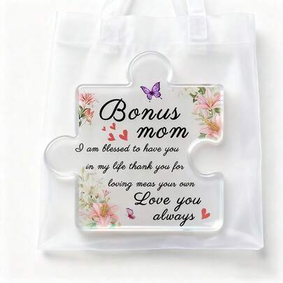 1pc Acrylic Puzzle Decor, 10 X 10cm, Desktop Decoration, Warm Message, Butterfly & Floral Pattern, Ideal Gift For Mom's Birthday Or Holiday, Party Favor, Women's Gift