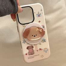 GUCADI 1pc Cheese Gray Dog + Yellow Hat Dog Blue Circle Magnetic Holder, Cheese Puppy Magnetic Phone Holder, Compatible With IPhone 17, 16, 11, 15 Pro Max, Cartoon Film Hard Case