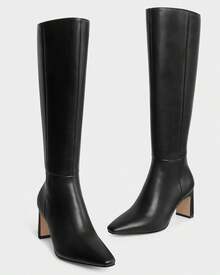 MUCCCUTE Knee High Boots For Women Chunky Heel Square Toe With Side Zipper Pull On Tall Fall BotasChristmas - Black Suede-kitten Heel - View 2