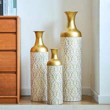 White Gold Floor Vase Large -83/65/50cm High Metal Floor Vase Set 3 Retro Floor Vases Pampas Branch High Decorative Vases Floor Living Room Bedroom