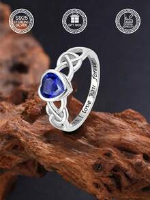 1 chiếc nhẫn nút thắt Celtic hình trái tim bằng bạc Sterling S925 đính đá Zirconia màu xanh lam, trang sức nữ, thích hợp để trang trí hàng ngày, trang trí lễ Phục sinh, trang trí lễ hội âm nhạc, quà tặng lễ Phục sinh, quà tặng Giáng sinh, quà tặng đám cưới, đi kèm hộp quà - Nhẫn zircon xanh hình trái tim - Xem 8