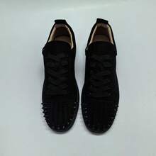 Men's Rivet Red Sole Couple's Casual Low-Top Versatile Lace-Up Sneakers Lightweight Non-Slip BreathableSoft Sole, Suitable Casual, Sports,Running,Stage, Party, All Season,Y2k Style - 黑色絨面 - 查看 9