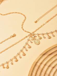 1 Fashionable And Simple Alloy Heart-Shaped Tassel Water Diamond Basic Chain Head Chain For A Girl's Dance Party Gift (Handmade Chain Cut According To Size, The Number Of Water Diamond Heart-Shaped Pieces Is Not Fixed) - 金色 - 查看 4
