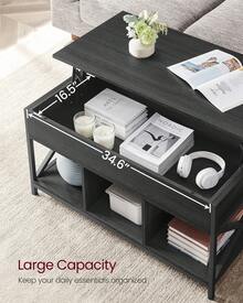 VASAGLE Lift Top Coffee Table For Living Room, Industrial Coffee Table With Hidden Compartments And Storage Shelf, Steel Frame, 50 X 100 X 49-62 Cm, Charcoal Gray And Ink Black - màu đen - Xem 6