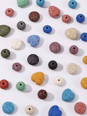 1 Pack Natural Inspired Colorful Volcanic Stone Heart & Round Shape Mixed DIY Jewelry Accessories, Suitable For Handmade Bracelet & Necklace