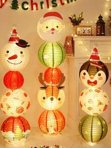 6pcs/1pc Christmas Paper Lanterns, Handmade, Cartoon Snowman And Santa Claus Themed Holiday Decoration, Suitable For DIY Party Celebrations, Christmas Decoration, Outdoor Garden Party Decoration, Dining Table Decoration - Multicolor - View 10
