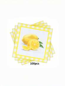 مناشف ورقية مربعة يمكن التخلص منها، ذات طباعة ليمون طازجة، ديكور مثالي لحفلات العطلات والمطاعم