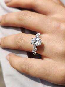 1 chiếc nhẫn bạc 925 Sterling Silver hình bầu dục sáng bóng đính đá Rhinestone, nhẫn bạc trong suốt lấp lánh cổ điển dành cho nữ, kiểu dáng vintage, có thể dùng làm trang sức đeo tay hoặc quà tặng. - Bạc - Xem 4