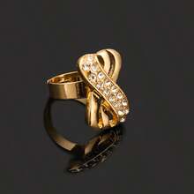 Bộ trang sức xoắn chéo Chunky, Hoa tai cô dâu truyền thống, Vòng cổ, Vòng tay và Nhẫn hợp kim kẽm mạ vàng 18K, Phụ kiện tiệc đính hôn cho tiệc cưới - hoa tai - Xem 10