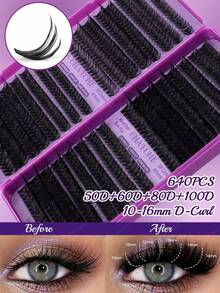 640 Clusters Lashes D Curl Individual Eyelashes Kit, Diy At Home Fake Lashes Set, Beginner Friendly, Lashes+Tweezers+Mascara Wands+Eyes Glue, Diy At Home, Easy To Use, Long Lasting False Lashes Extensions, Soft And Natural Look&Fluffy Thick Mixed Style High Capacity False Eyelashes With Bond And Seal, Tweezers, Brush, Suit For Makeup Starter, Diy Eyes Makeup Beauty - Multicolor - View 6