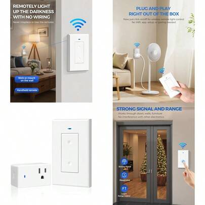 Mini Remote Control Outlet Wireless Light Switch Programmable And Removable Remote Outlet Switch Kit For Lamps Fan Home Appliance 100ft RF Range No Wiring FCC Listed W08RC1106