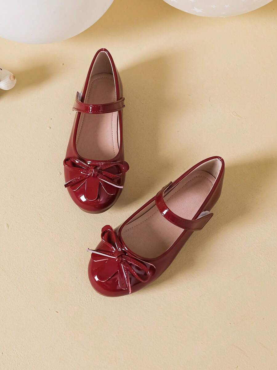 Fashionable & Cute Girls' Casual Bow Flat Outdoor Shoes, Autumn/Winter - Burgundy - View 1