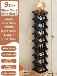 9 Tier Vertical Shoe Stand Space Saving Narrow Shoe Rack, Small Shoe Shelf, DIY Free Standing Shoes Storage Organizer For Entryway, Closet, Hallway, Easy Assembly And Stable In Structure, Black & White, Plastic Material, Consumables.Multi-Functional Entryway Shoe Rack Space-Saving Layered Modular Storage Rack For Dorm Rooms Plastic Storage Shelf For Shoes, Boots, Miscellaneous Items, And Decorative Pieces Compact Solution For Small Spaces Multi-Purpose Storage Essential Multi-Tiered Shelving Simple Assembly Compact Footprint Versatile Use In Living Rooms, Studies, Kitchens, Bathrooms, And Under Staircases.Shoe Cabinet,Zapateros Para Guardar Zapatos,Zapateras Para Calzados,Shoe Rack,Zapateras Para Zapatos,Shoe Storage,Organizador De Zapatos,Shoe Organizer - Nhiều màu - Xem 12