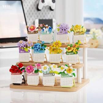 Calendario de bolsillo Bloques de construcción Micro Bloques Juguete educativo para niños, Flores de plástico Bloques de construcción Juego de ladrillos Juguetes para niños, Adorno de escritorio, Artículos de decoración de Año Nuevo, Regalos de cumpleaños/Regalos de Navidad/Regalos de Año Nuevo