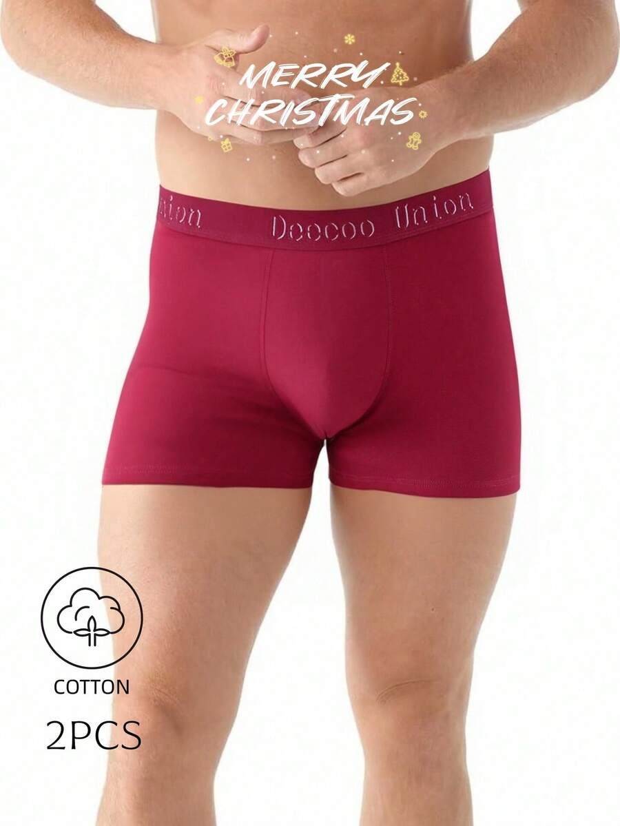 2条/套 弹力棉加大码修身男士平角内裤 - 紅色 - 查看 1
