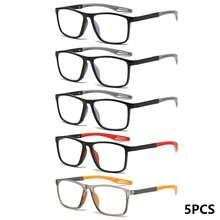 5pcs Rectangular Lightweight Readers With Color Temples, Anti-Slip Design, Minimalist & Fashion Reading Glasses For Men & Women - 3 Gray + Red + Orange - View 16