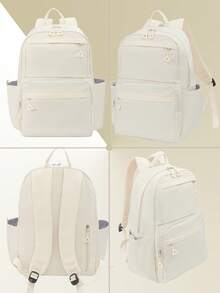 1 PC Solid White Commuting Versatile And Portable Back To School High-End Feeling Popularized Backpack,Multifunctional And Large Capacity Fashionable And Casual Large Capacity Portable Zipper School Bags,Travel Storage Stationery Storage,Vacation Essentials Satchel, For Headphones,Charger,Lipsticks,Cosmetics,Perfume,Skin Care And Beauty Products,For Nurses,Students,Keys,Holiday Gifts - 白色 - 查看 9
