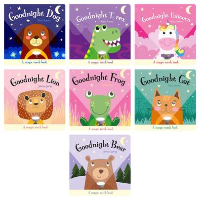 Magic Torch Books 7 Books Collection Set (Goodnight Bear, T. Rex, Unicorn, Lion, Frog, Cat, Dog)