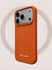 1个橙色皮革纹理白色波点图案手机壳，时尚个性化多巴胺橙色防震保护套，适用于 17/ 17 Pro Max/ 16 Pro Max/ 15 Pro/ 14/ 13/12/11/XS/XR/8/7，可作为圣诞礼物送给家人、朋友、兄弟姐妹和伴侣 - 橘色 - 查看 3