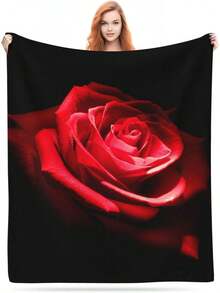 Valentine's Day Red Black Rose Stylish Flannel Throw Blanket - Soft Cozy Lightweight Plush All Season Blanket For Sofa Couch Bedroom, Warm Home Decor Gift, Premium Accent Throw - Multicolor 1 - View 5