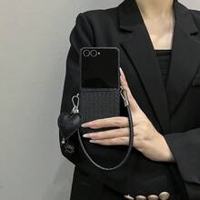 Luksusowy, prosty, czarny, słomiany pokrowiec na telefon z wisiorkiem w kształcie serca, pleciony, kompatybilny z Samsungiem - Czarne - Zobacz 2